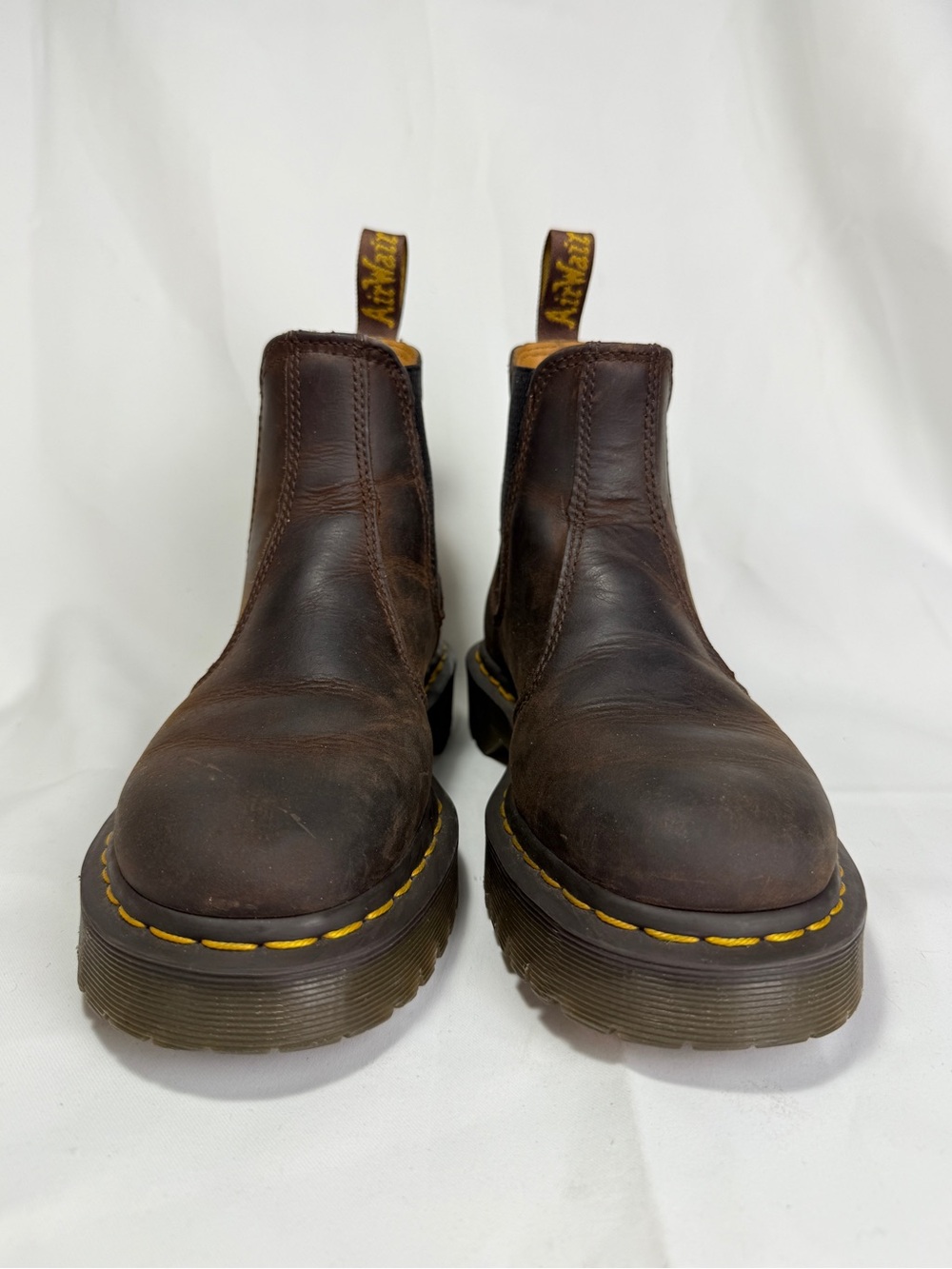 Dr. Martens Chelsea Boot Men 6 Womens 7 27896 Distressd Brown Yellow Stitch - Picture 4 of 10